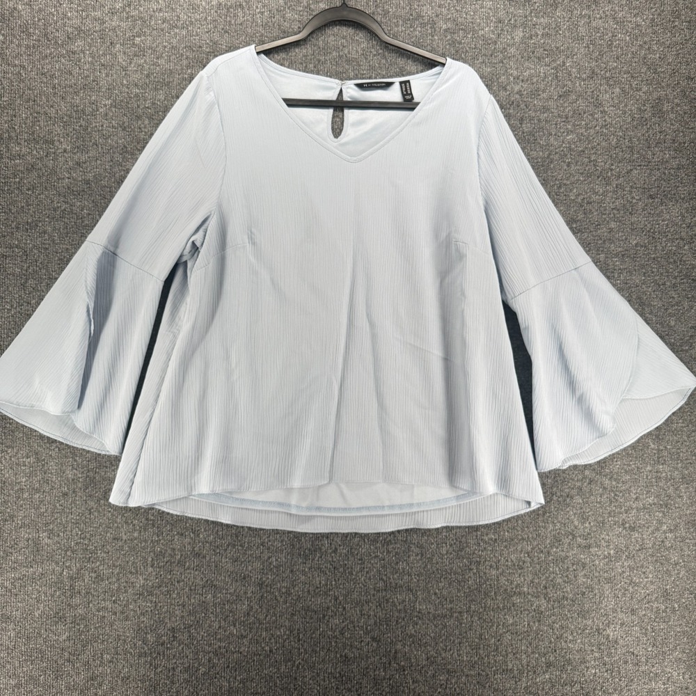 H by Halston Blouse Top Womens 16 Blue V-Neck Popover Bell Sleeve Feminine Fairy